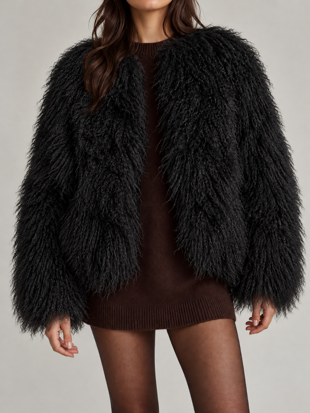 Women's Shaggy Faux Fur Jacket | Cropped, Collarless