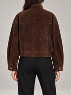 Women's Faux Suede Bomber Jacket | Stand Collar, Flap Pockets