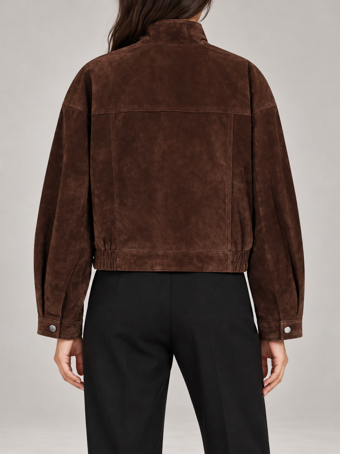Women's Faux Suede Bomber Jacket | Stand Collar, Flap Pockets