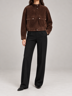 Women's Faux Suede Bomber Jacket | Stand Collar, Flap Pockets