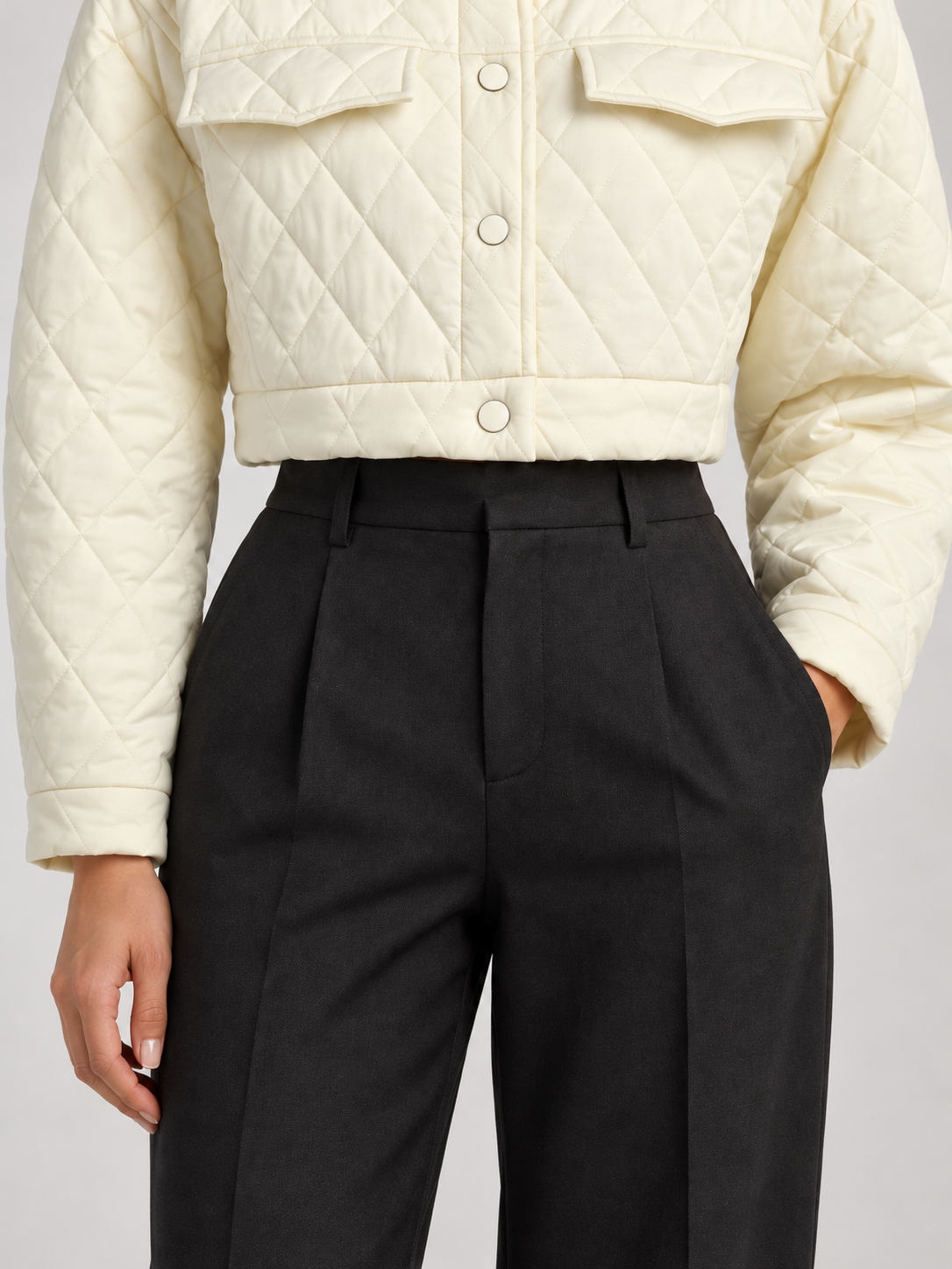 Women's Cropped Quilted Jacket | Collared, Snap Front