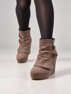 Women's Faux Suede Wedge Ankle Boots | Zip Trim, Buckle Straps