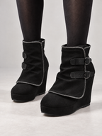 Women's Faux Suede Wedge Ankle Boots | Zip Trim, Buckle Straps