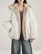 Women's Faux Fur Lined Hooded Puffer Jacket | Oversized