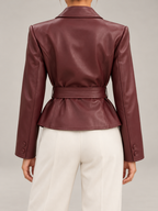 Women's Faux Leather Belted Blazer | Peak Lapel, Tie Waist