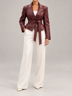 Women's Faux Leather Belted Blazer | Peak Lapel, Tie Waist