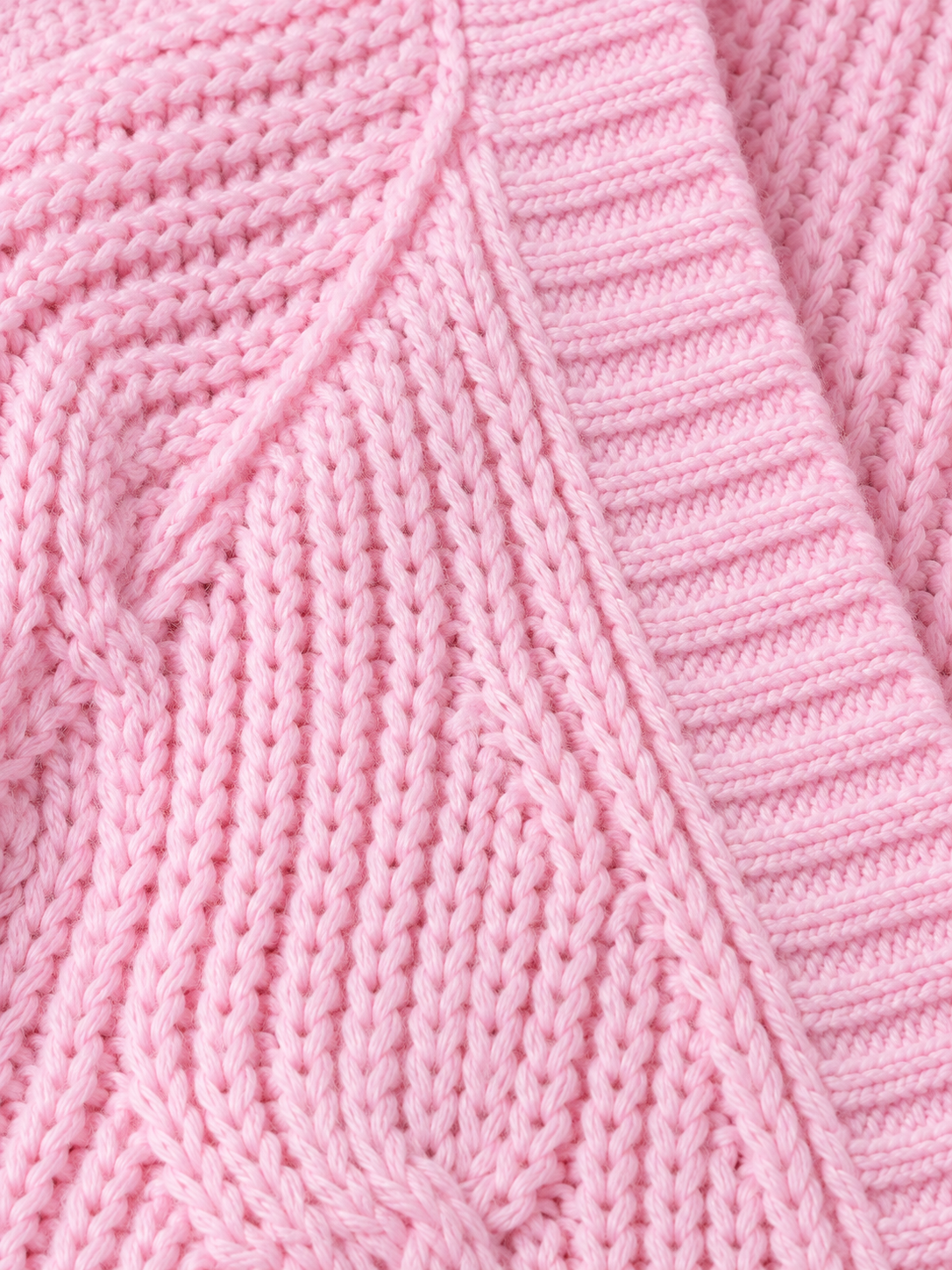 Women's Pink Bow Detail Cable Knit Cardigan | V-Neck, Pearl Buttons