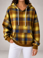 Women's Check Oversized Hoodie | Drawstring Hood, Kangaroo Pocket