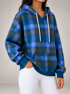 Women's Check Oversized Hoodie | Drawstring Hood, Kangaroo Pocket