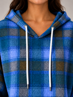 Women's Check Oversized Hoodie | Drawstring Hood, Kangaroo Pocket