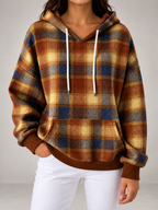 Women's Check Oversized Hoodie | Drawstring Hood, Kangaroo Pocket
