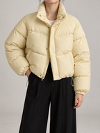 Women's Cropped Puffer Jacket | Stand Collar, Drawstring Hem