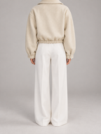 Women's Cropped Wool-Blend Jacket | Blazer Collar, Elasticated Hem