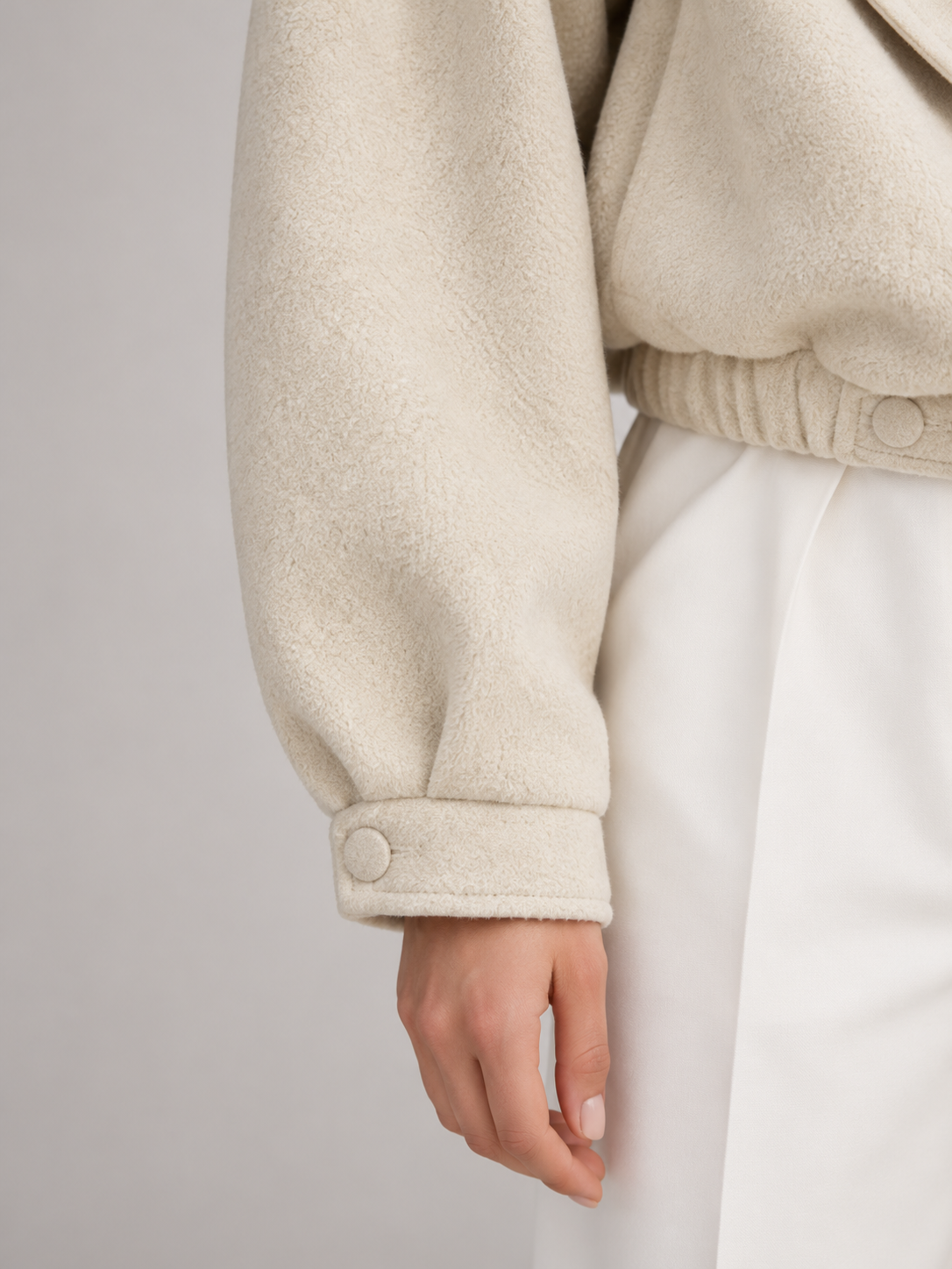 Women's Cropped Wool-Blend Jacket | Blazer Collar, Elasticated Hem