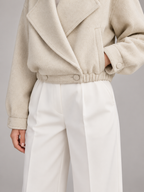 Women's Cropped Wool-Blend Jacket | Blazer Collar, Elasticated Hem