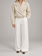 Women's Cropped Wool-Blend Jacket | Blazer Collar, Elasticated Hem