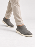 Men's Faux Suede Slip-On Ankle Loafers | Contrast White Sole