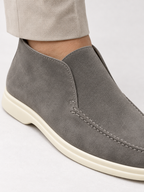 Men's Faux Suede Slip-On Ankle Loafers | Contrast White Sole
