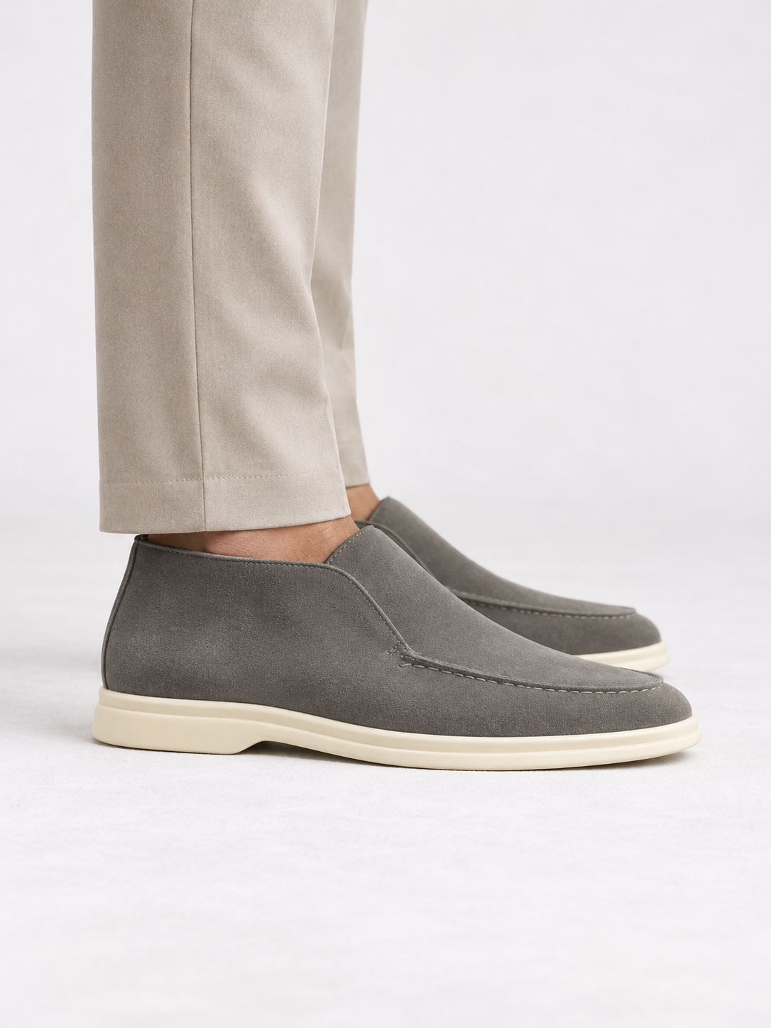 Men's Faux Suede Slip-On Ankle Loafers | Contrast White Sole