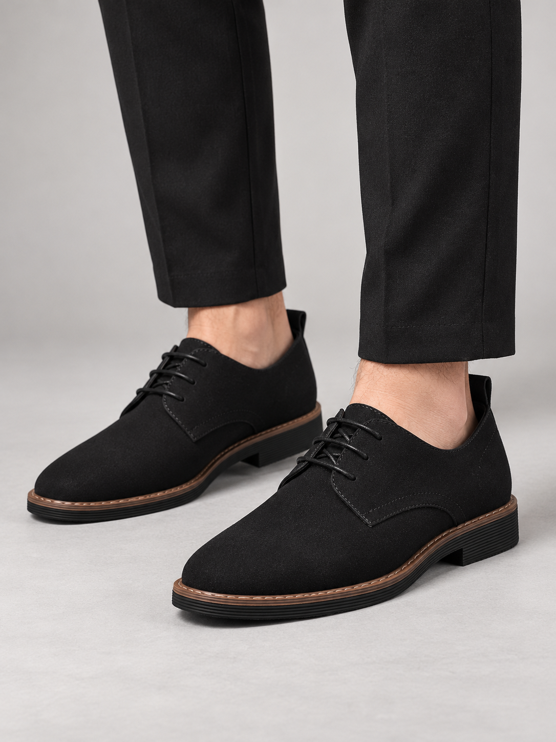 Men's Faux Nubuck Derby Shoes | Lace-Up, Contrast Welt