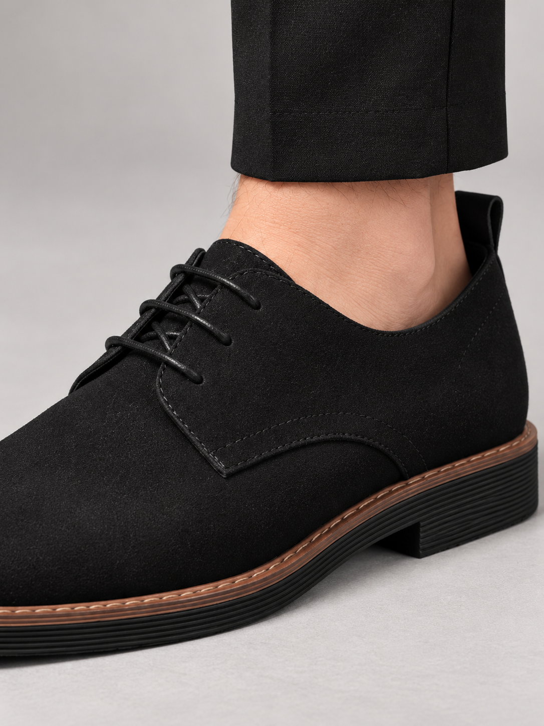 Men's Faux Nubuck Derby Shoes | Lace-Up, Contrast Welt
