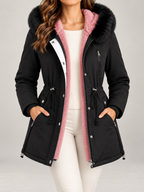 Women's Fleece Lined Hooded Parka | Faux Fur Trim, Drawstring Waist
