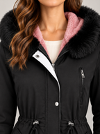 Women's Fleece Lined Hooded Parka | Faux Fur Trim, Drawstring Waist