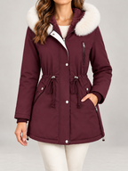Women's Fleece Lined Hooded Parka | Faux Fur Trim, Drawstring Waist