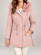 Women's Fleece Lined Hooded Parka | Faux Fur Trim, Drawstring Waist