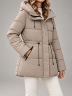 Women's Hooded Puffer Jacket | Drawstring Waist, Zip Pockets