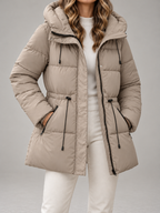 Women's Hooded Puffer Jacket | Drawstring Waist, Zip Pockets