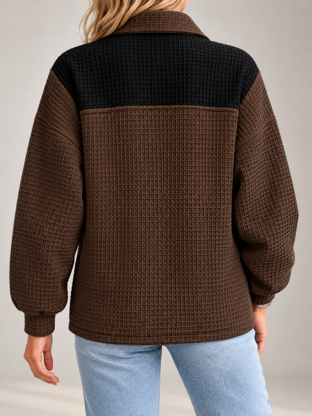 Women's Waffle Knit Military Jacket | Zip Front, Button Detail