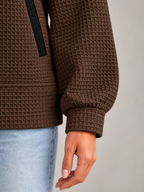 Women's Waffle Knit Military Jacket | Zip Front, Button Detail