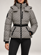 Women's Belted Ski Puffer Jacket | Stand Collar, Detachable Hood