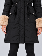 Women's Faux Fur Trim Hooded Parka | Drawstring Waist, Fur Cuffs