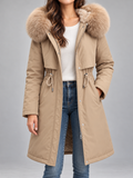 Women's Faux Fur Hood Padded Parka | Fleece Lined, Drawstring Waist