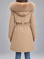 Women's Faux Fur Hood Padded Parka | Fleece Lined, Drawstring Waist