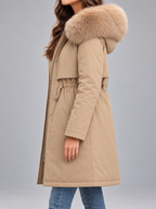 Women's Faux Fur Hood Padded Parka | Fleece Lined, Drawstring Waist