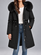 Women's Faux Fur Hood Padded Parka | Fleece Lined, Drawstring Waist