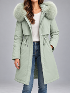 Women's Faux Fur Hood Padded Parka | Fleece Lined, Drawstring Waist