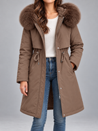 Women's Faux Fur Hood Padded Parka | Fleece Lined, Drawstring Waist