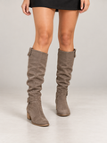 Women's Faux Suede Slouch Knee Boots | Buckle Cuff, Block Heel