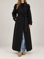 Women's Belted Wool-Blend Trench Coat | Double Breasted, Maxi Length