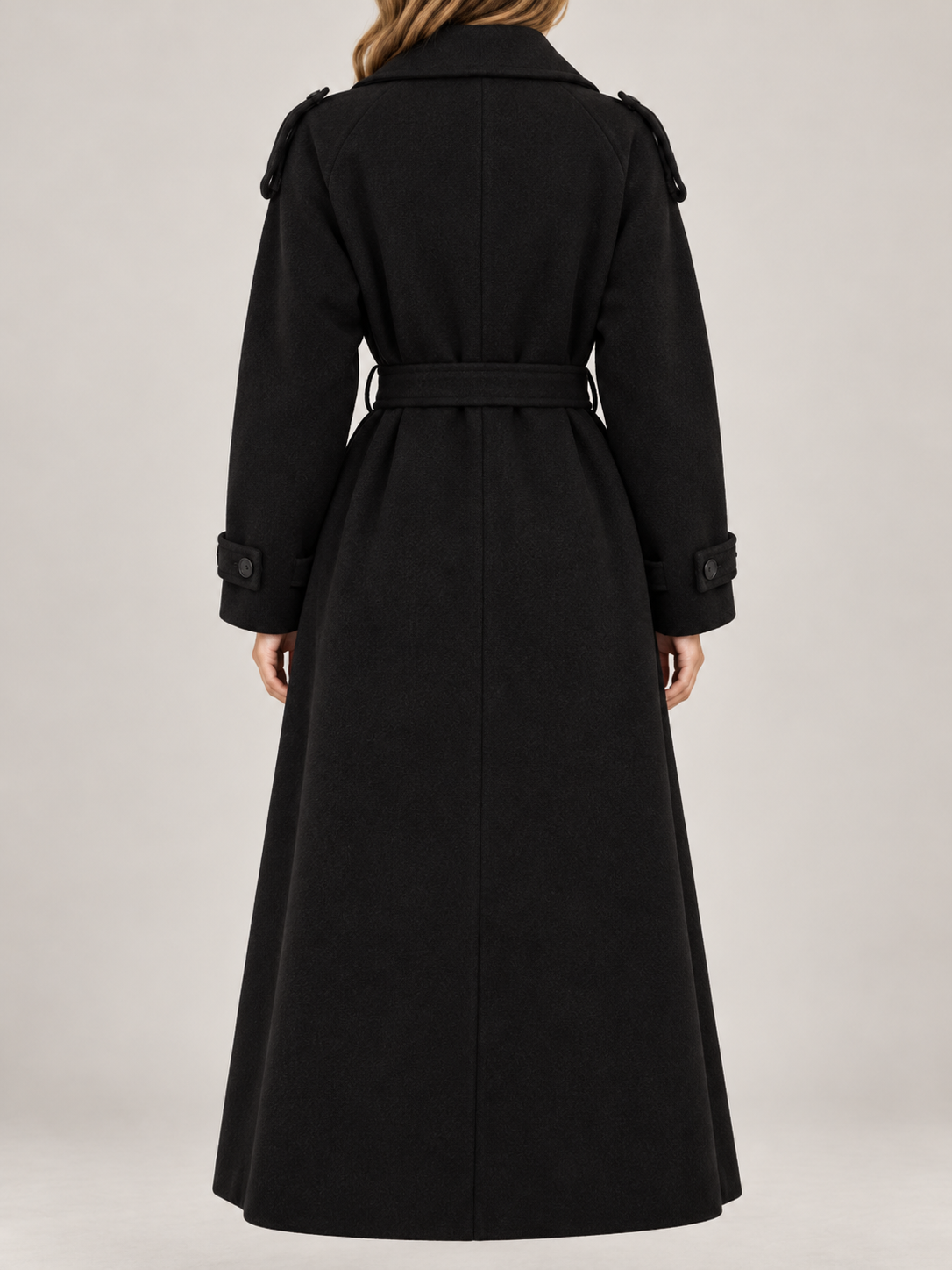Women's Belted Wool-Blend Trench Coat | Double Breasted, Maxi Length