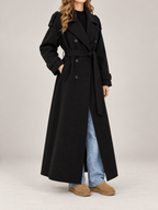 Women's Belted Wool-Blend Trench Coat | Double Breasted, Maxi Length