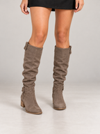 Women's Faux Suede Slouch Knee Boots | Buckle Cuff, Block Heel