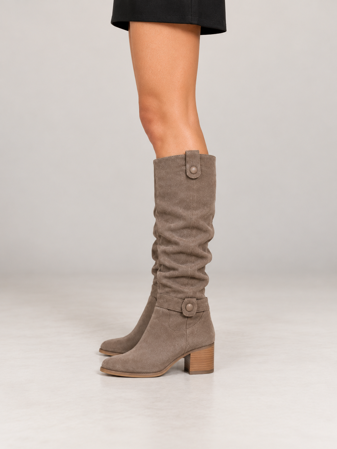 Women's Faux Suede Slouch Knee Boots | Buckle Cuff, Block Heel