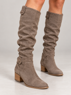 Women's Faux Suede Slouch Knee Boots | Buckle Cuff, Block Heel