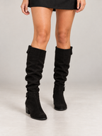 Women's Faux Suede Slouch Knee Boots | Buckle Cuff, Block Heel