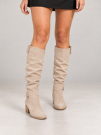 Women's Faux Suede Slouch Knee Boots | Buckle Cuff, Block Heel